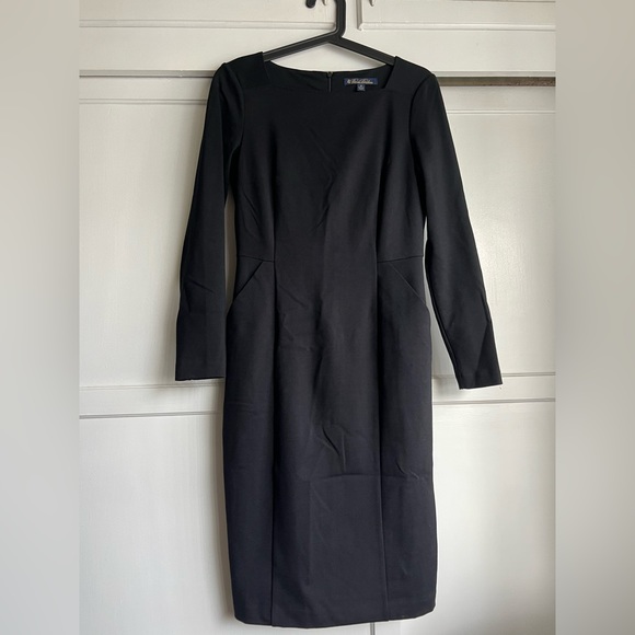 Brooks Brothers Long Sleeve Black Sheath Dress with Pockets